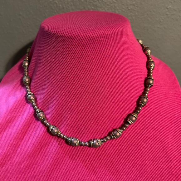 Handmade 18 inch necklace with sterling silver, and tan variation color of beads - Picture 2 of 3